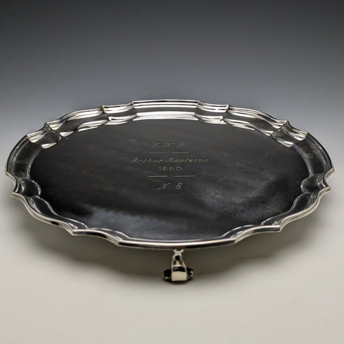 British Antique Silver Plate Card Tray Diameter 25.5cm 475g